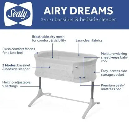 Sealy Airy Dreams Breathable 2-in-1 Baby Bassinet and Bedside Sleeper