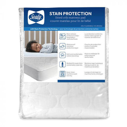 Sealy Stain Protection Waterproof Fitted Crib Mattress Pad