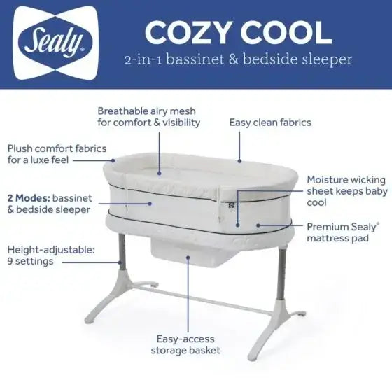 Sealy Cozy Cool Breathable 2-in-1 Baby Bassinet and Bedside Sleeper