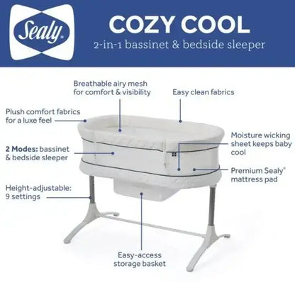 Sealy Cozy Cool Breathable 2-in-1 Baby Bassinet and Bedside Sleeper