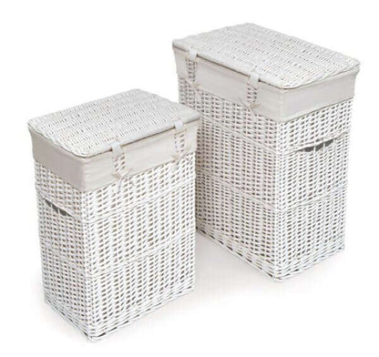 Badger Basket White Wicker Two Hamper Set with Liners