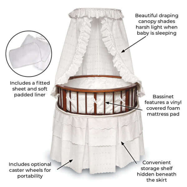 Elegance Round Baby Bassinet with Canopy – Cherry/White