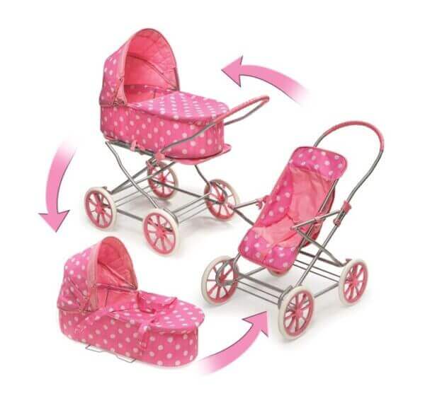 Just Like Mommy 3-in-1 Doll Pram/Carrier/Stroller – Pink/Polka Dots