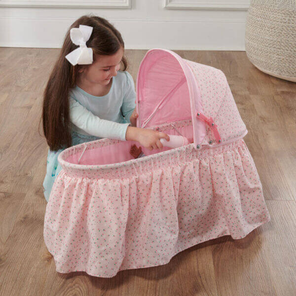 Folding Doll Cradle with Hood – Pink/Rosebud