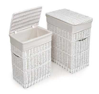 Badger Basket White Wicker Two Hamper Set with Liners