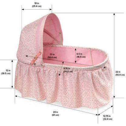 Folding Doll Cradle with Hood – Pink/Rosebud