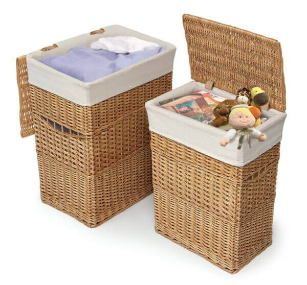 Badger Basket Natural Color Wicker Two Hamper Set with Liners