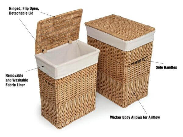 Badger Basket Natural Color Wicker Two Hamper Set with Liners