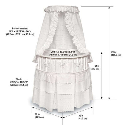 Elegance Round Baby Bassinet with Canopy – White