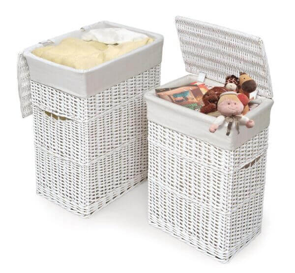 Badger Basket White Wicker Two Hamper Set with Liners