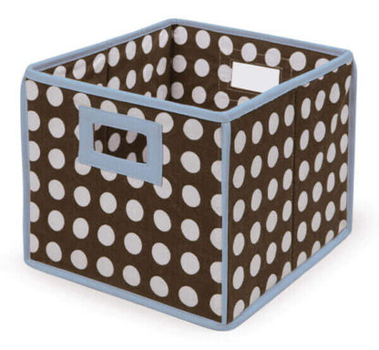 Folding Basket/Storage Cube – Blue Trim/Brown Polka Dot