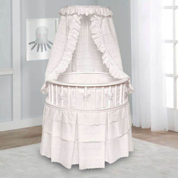 Elegance Round Baby Bassinet with Canopy – White