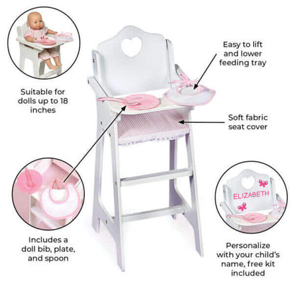 Badger Basket Doll High Chair with Accessories and Free Personalization Kit