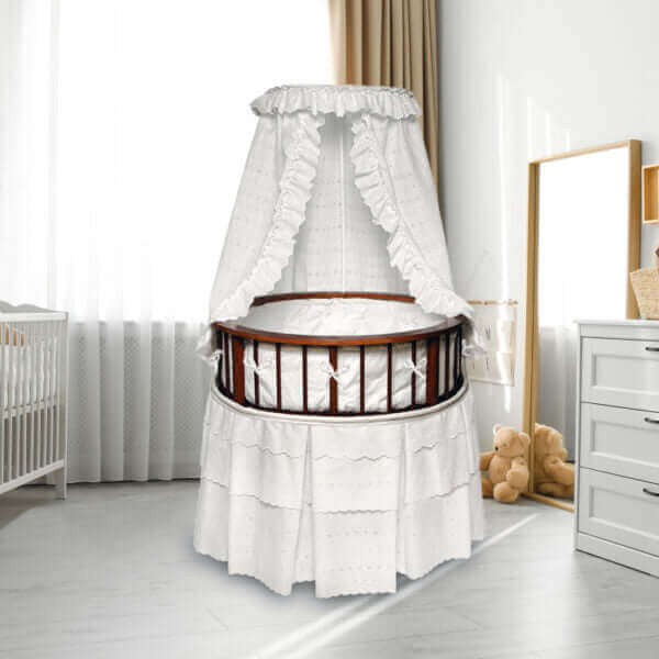 Elegance Round Baby Bassinet with Canopy – Cherry/White