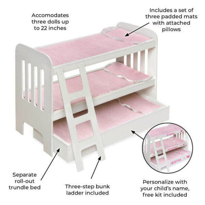 Badger Basket Trundle Doll Bunk Bed with Ladder and Free Personalization Kit