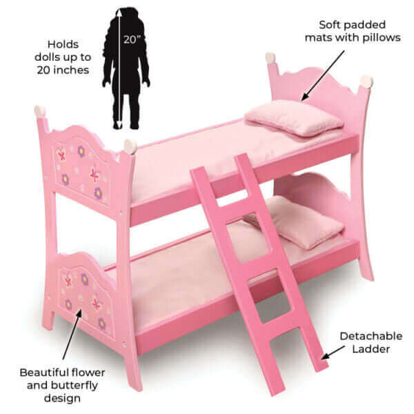 Badger Basket Blossoms and Butterflies Doll Bunk Bed with Ladder and Bedding