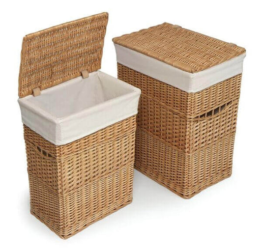 Badger Basket Natural Color Wicker Two Hamper Set with Liners